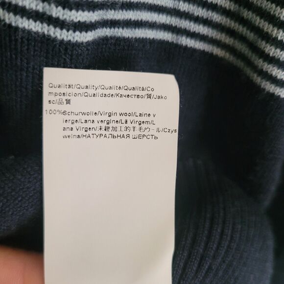 Boss Hugo Boss Wool Sweater Men's Size Large L Navy Blue Striped V Neck Preppy - Picture 7 of 11